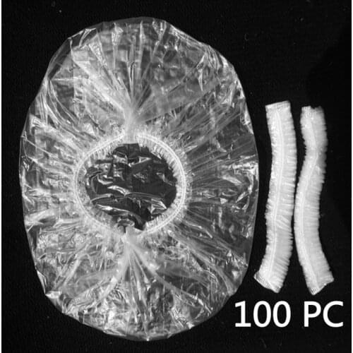 100PCS Disposable Transparent Shower Caps Bathing Hat Hotel Elastic Clear Hair Salon Bathroom Products Bath Cap