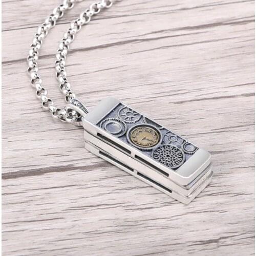925 Sterling Silver work Time harmonica carve charm pendant A4236