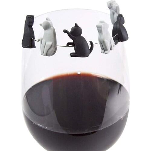 Silicone Meow Wine Glass Markers White Black Cat Kitty Kitten Party Cup Marker Drinking Buddy Cup Identification Glass Charms