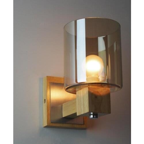 Nordic simple modern creative garden bedroom bed E14 crystal glass original solid wood wall lamp