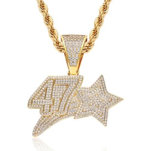 Rhinestone Necklace Ice Out Cubic Zircon Creative Numbers Pendant Hip Hop Gold Silver Color Charm Chain Jewelry