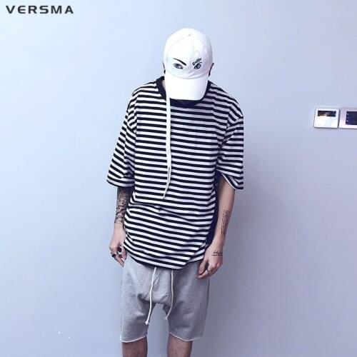VERSMA Summer Korean Harajuku Ulzzang Loose Striped T Shirt Men Women Short Sleeve Hip Hop Oversized BF T-shirt Men Dropshipping