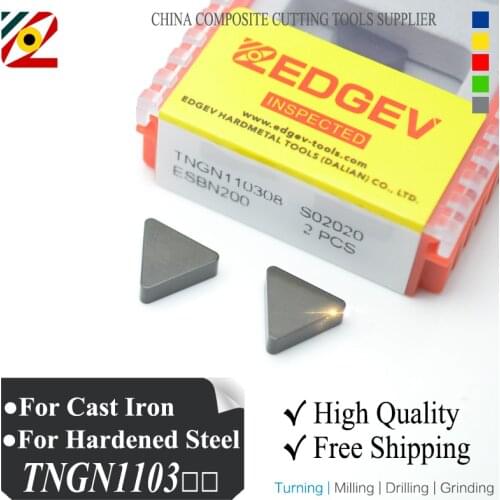 EDGEV Solid CBN Inserts TNGN110304 TNGN110308 TNGN TNMN Supper Hard Tools Lathe Cutter Machining Hardend Steel