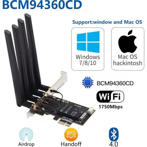 1750Mbps Fenvi T919 PCIe WiFi Card 802.11ac 2.4G/5GHz Dual Band Desktop PC Adapter BCM94360CD For MacOS Hackintosh Bluetooth 4.0