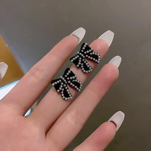 Japanese sweet pearl bow earrings cute girl heart design simple and cute earrings
