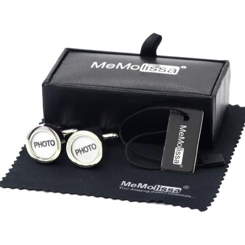 MeMolissa Display Box Classic Round Cufflink PHOTO Design with White Cufflinks Photography Gemelos Free Tag & Wipe Cloth