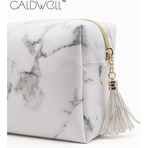 Women Makeup Bag PU Leather Zipped Tassels Marbling Brush Organizer Travel Toiletry Cosmetic Bags New
