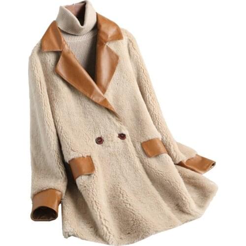 Genuine Wool Blend Fur Coat Winter Women Fur Outerwear Overcoat LF2145
