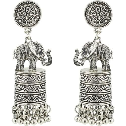 1 Pair Retro Ethnic Indian Elephant Tassel Dangler Earrings Vintage Women Bridal Jewelry Gifts Wedding Party Decor
