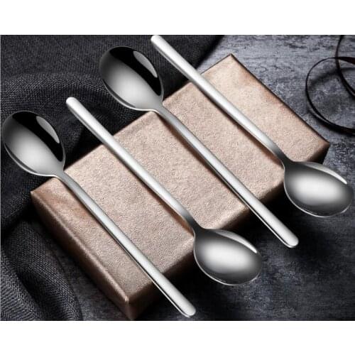 1PC Soup Spoon Set 304 Stainless Steel Ice Cream Party Dessert Spoons Teaspoon Silver Tea Coffee Cold Drink Kids Spoon PM 019