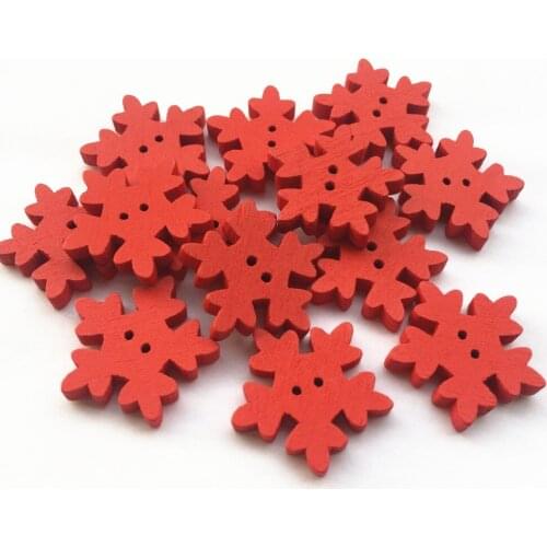 100pcs 25mm Red Wood Snowflake Shaped Buttons Sewing Embellishments Scrapbooking Cardmaking Crafts Xmas Christmas Button