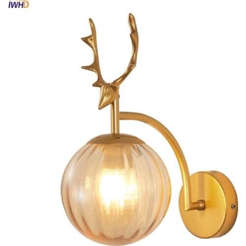 15CM Glass Ball Nordic Wall Lamp Creative Black/Gold Iron Deer Wandlamp LED Lights Decoration For Wall Bedroom Bathroom Corridor