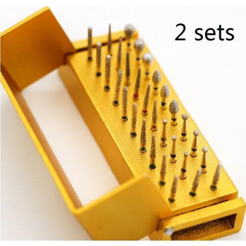 2sets Dental Diamond Burs Drill Disinfection Block High Speed Handpiece Holder Alumimum Box Instrument Teeth Whitening Tool