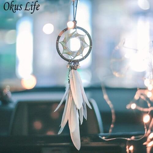 2PCS Dream Catcher with Light Car Accessory Interior Feather Car Hanging Pendant In Auto Ethnic Home Decor Lucky Car Ornaments