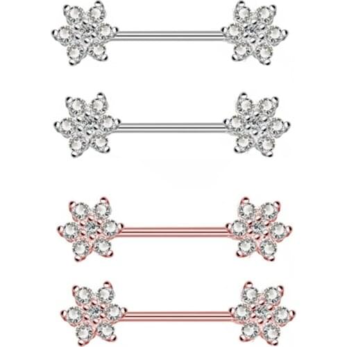 2pcs Titanium Nipple Piercing Flower Barbell 14G Opal Nipple Shield 14G Charming Nipple Rings For Women Body Piercing Jewelry