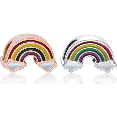 5PCS Wholesale Silver Plated Metal Enamel Rainbow Cloud Beads Fit Original Bracelets Necklaces Accessories Bijoux Halloween Gift