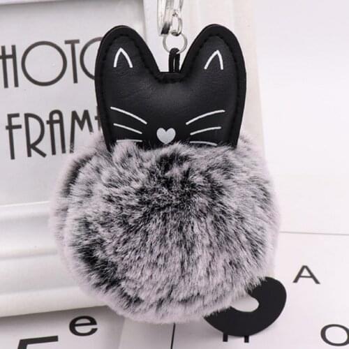 Cat Fluffy Fur Ball Key Chain Lovely Dog Cartoon Owl Soft Pompom Animal Tail Fur Ball Auto Pearl Keychain Women Key Ring Gifts