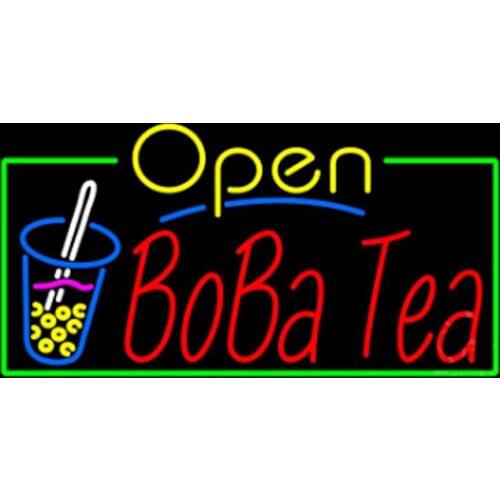 BoBa Tea Open Neon Sign Handmade Real Glass Tube Drink Bar Store Shop Advertisement Home Decoration Display Neon Signs 24"X18"