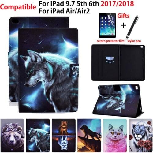 Case For iPad 9.7 6th 5th Generation Smart Case Cover 2017 2018 For iPad Air Air 2 Funda Cartoon Animal Flip Stand Coque +Gift
