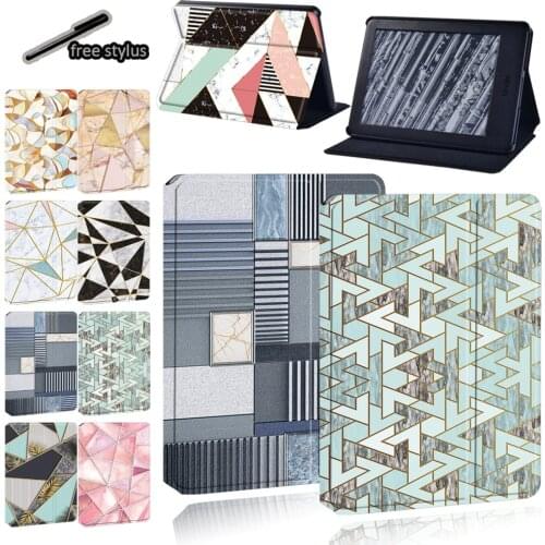 For Amazon Kindle Paperwhite 4/1/2/3/ Amazon Kindle 10th Gen/Kindle 8th Gen Tablet Geometry Print Pattern Cover Case + Stylus