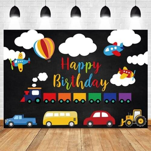 Train Clouds Toy Truck Cars Backdrops Sky Plain Photo Background Newborn Decoration Boys Birthday Party Customize Photo Studio