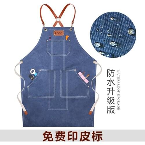 Cotton canvas apron custom printed logo barber shop restaurant tea shop florist garden barista denim overalls
