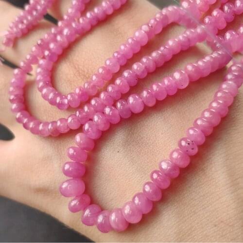ICNWAY Natural Pink Sapphire Gemstone 4-6.5mm Beads Smooth Roundel Tower Chain for Silver 925 Jewelry Necklace Earring 15inch