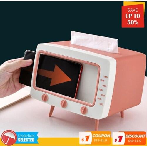 Creativity Multi function tissue box Creative TV draw box Desktop belt mobile phone bracket storage box