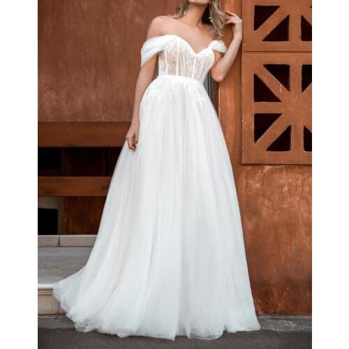 2021 Lace Wedding Dresses for Bride A Line Off Shoulder Long Tulle Bridal Gowns vestido de noiva