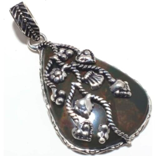 Bloodstone Pendant Silver Overlay over Copper Jewelry Woman gift , 58 mm, P7974