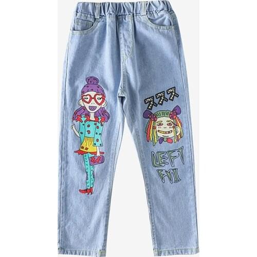 Hot sale 2020 Kids girls new casual denim pants children fashion cartoon letters color print Jeans for girls 2-7 years