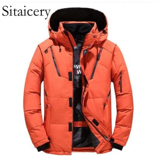 Sitaicery Man Jacket White Duck Down Zipper Coat Winter Thick Waterproof Hooded Mens Down Jacket Military Parka Men Wholesale