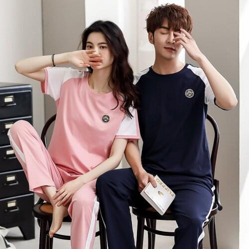 Summer Men Pyjamas Short Sleeve 100% Cotton Casual Couple Print Pajama Set Sleepwear Suit Plus Size 3XL Homewear Lingerie woman