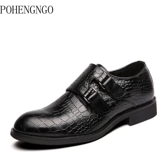Men Crocodile Pattern Dress Shoes for Male Coiffeur Double Buckle Formal Loafers Classic Wedding Party Footwear Plus Size 39-48