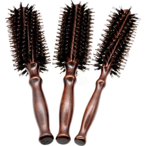 Mythus 3 Pcs/Lot Boar Bristle Wood Hair Round Brush Professional Hair Styling Comb For Hairdressing Hair Curly Brush Straighting