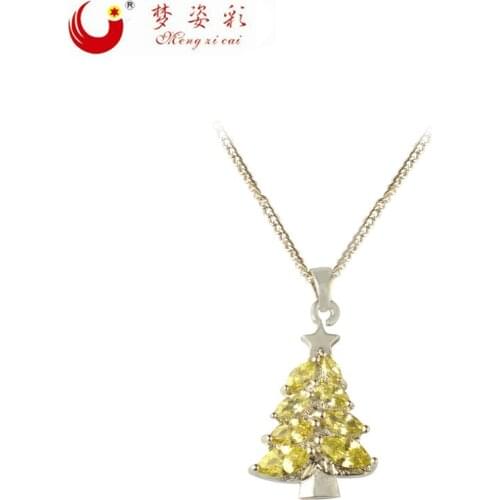 Mziking Fashion Christmas Tree Necklace Yellow Crystal white Necklase Collier Charm Costume Jewelry for Women Gifts