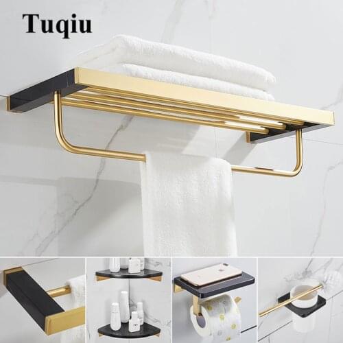 Bathroom Accessories Set Brushed Gold Bathroom Shelf,Towel Rack,Towel Hanger Paper holder,Toilet Brush Holder Marble and Brass