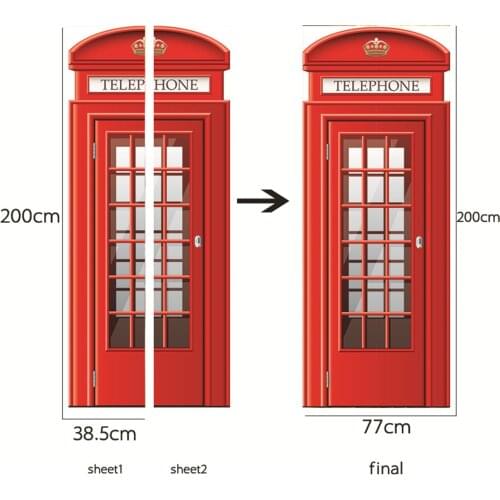 77 X 200CM Red Phone Booth Door Sticker Self Adhesive PVC Waterproof Home Wall Decor Poster Decals Creative Decoration