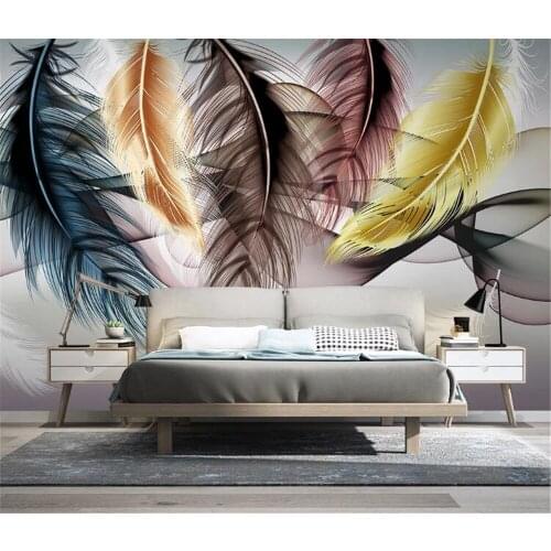 Milofi custom 3d large mural wallpaper small fresh and light luxury hand-painted feather abstract living room bedroom sofa backg