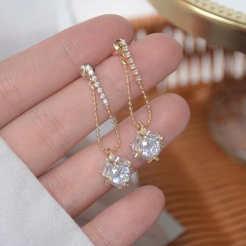 New Arrival Delicate Zircon CZ Stud Earrings for Women 14K Gold Plated Elegant Long Earrings
