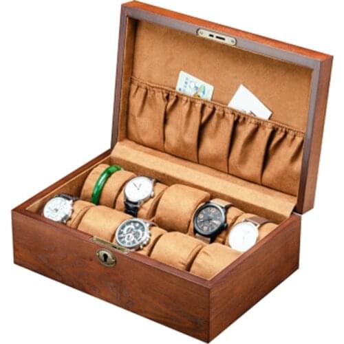 New Brown Wood Watch Storage Box With Lock Display Mens Mechanical Watch Cases Package Jewelry Gift Box W031