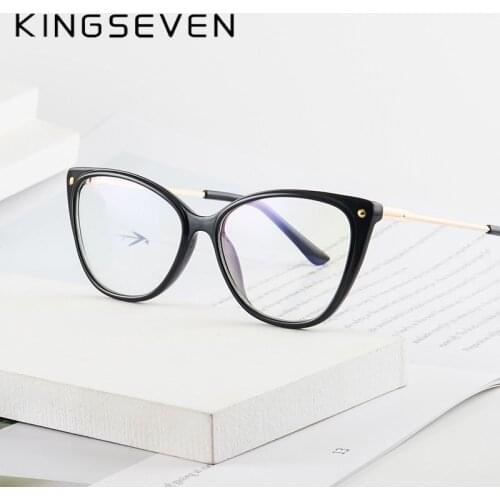 KINGSEVEN Retro Cat Eye Reading Glasses Frame Female Anti-blue Computer Glasses Support Custom Prescription Lenses