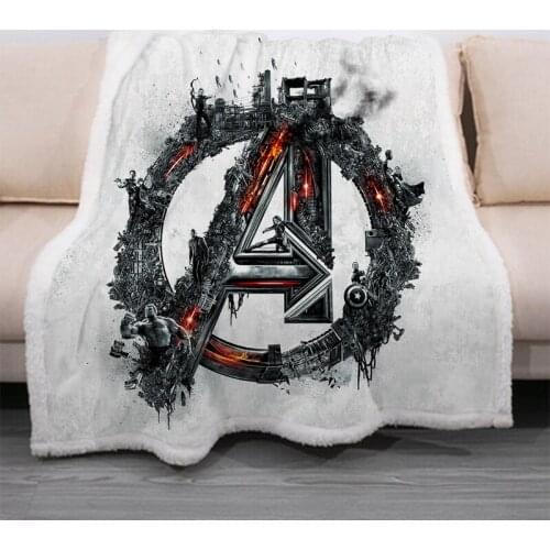 Superhero Avengers 3D Print Sherpa Blanket Sofa Couch Quilt Cover Travel Bedding Velvet Throw Thick Double-layer Fleece Blankets