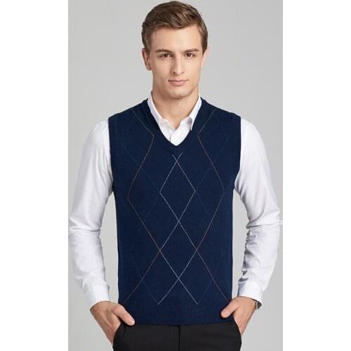 Autumn and winter new mens knit vest cashmere sleeveless plaid high quality men sweater and pullovers