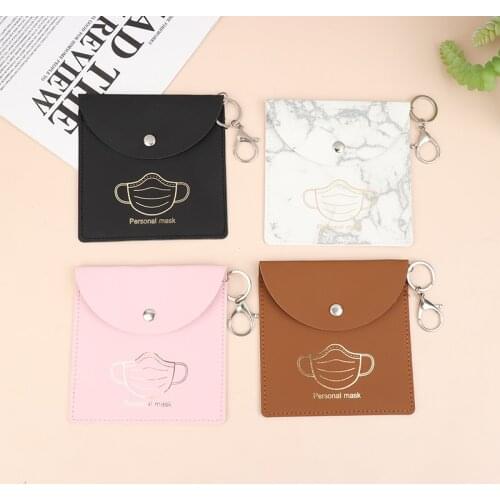 Portable Face Mask Bag Reusable PU Case Storage Box with Keychain Clip Zipper Organizer
