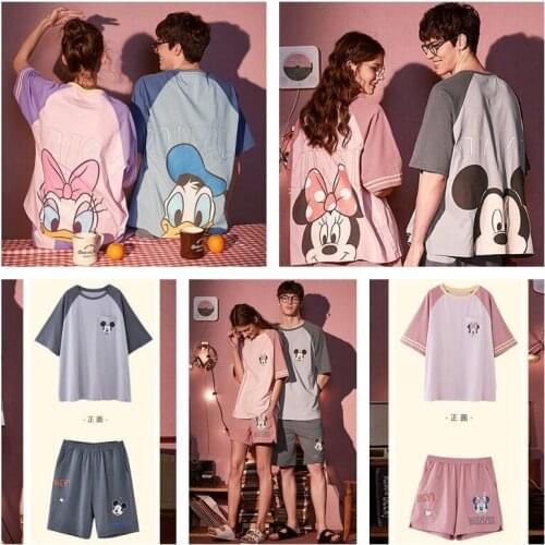 2pcs Disney Mickey Mouse Minnie Adult Pajamas ladies pajamas suit simple style short pajamas man home service Couple pajamas set