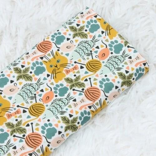 Half Yard Knitting Wool Cat Print 100% Cotton Fabric For Handmade DIY Garment Dress Sewing Telas Tecido CR-1233