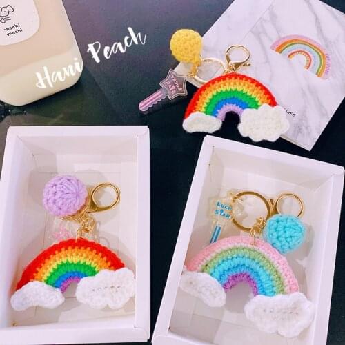 Rainbow Keychain Creative Manual Knitting Lovely Ball Backpack Handbag Pendant Car Key Accessories Keyring Send Their Girlfriend