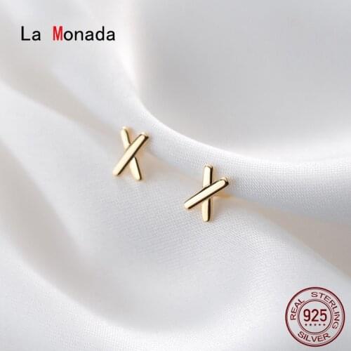 La Monada Cross X Design Minimalist Sterling Silver Stud Earrings Women Fine 925 Silver Jewelry Woman Earrings Stud Silver 925