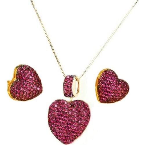 SINZRY Luxury elegant jewelry AAA Cubic Zirconia heart shape pendant necklace stud earring fashion jewelry sets for women